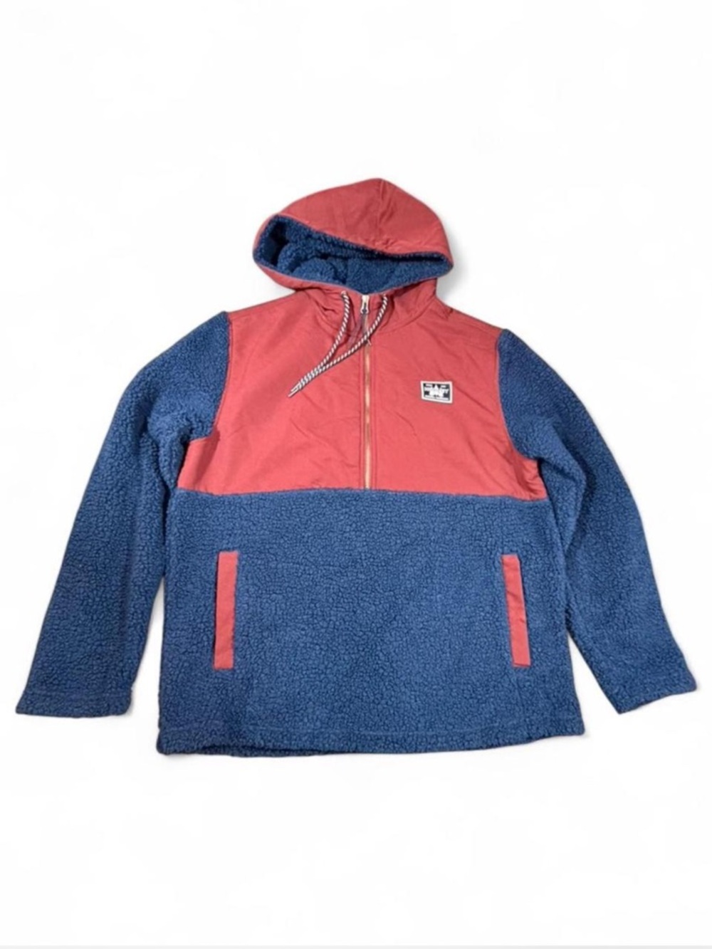 Hurley Sherpa Lined Quarter Zip Hoodie Blue Red Colorblock Men’s Medium Gorpcore